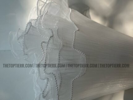Wavy Pearl Lined Wrapping Mesh Ribbon - White Color (1 Meter)