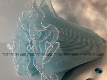 Wavy Pearl Lined Wrapping Mesh Ribbon - Blue Color (1 Meter)