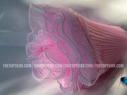 Wavy Pearl Lined Wrapping Mesh Ribbon - Pink Color (1 Meter)
