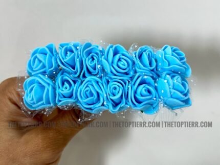 Mini Foam Rose Bunch With Net - Blue