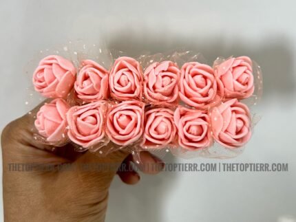 Mini Foam Rose Bunch With Net - Baby Pink