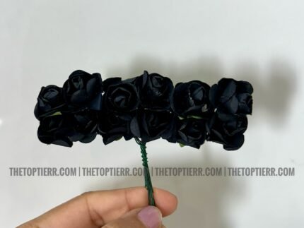 Mini Foam Rose Bunch With Net - Black