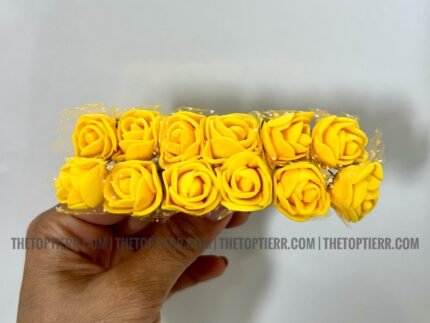 Mini Foam Rose Bunch With Net - Yellow
