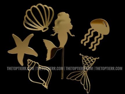 Mermaid Theme Golden Acrylic Cutout- (Set of 6)
